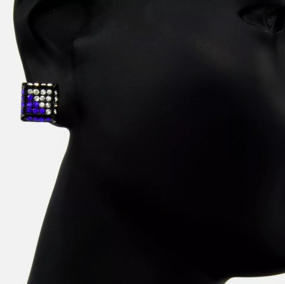New-Men, Black & Blue Cz Cube,Micro Pave, Stud Ear - Picture 3 of 4